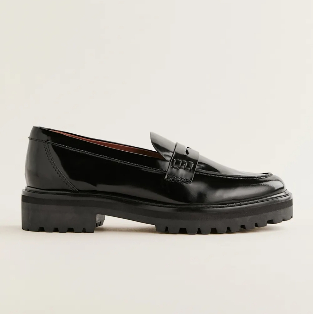 Reformation Black Patent Leather Lug Sole Loafers